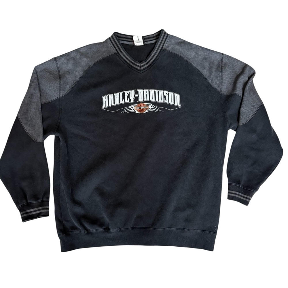 Harley-Davidson Gray and Black Striped V-Neck